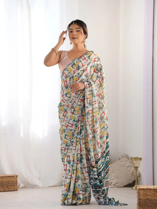 New Arrival Chinon Saree with Mirror Lace Party Wear for Online Sellers