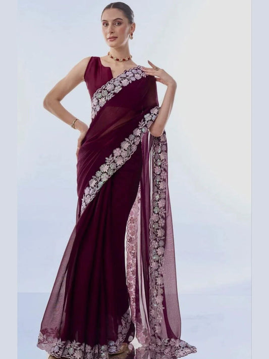 Buy Soft Georgette sarees with sequence embroidery work
