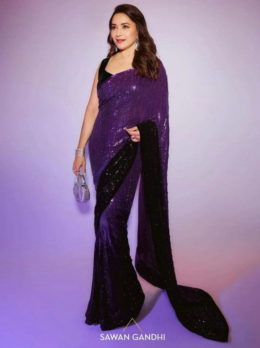 Madhuri Dixit Beautiful Hevay Georgette Saree