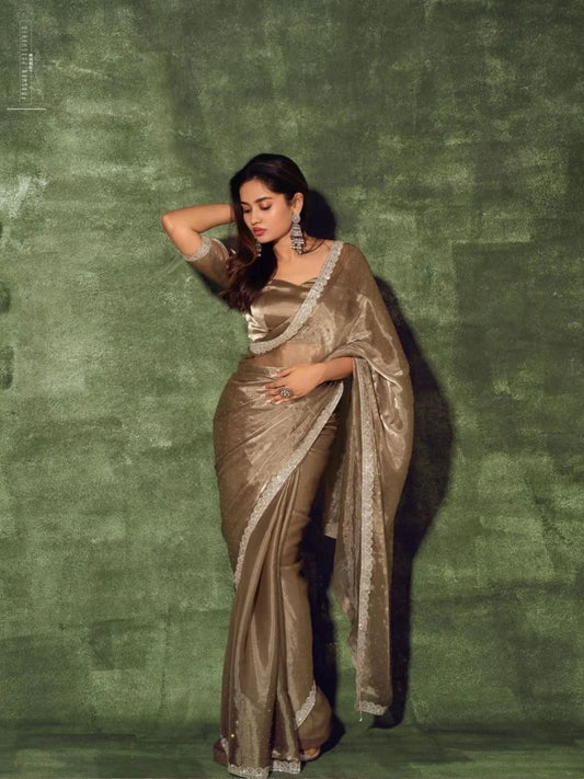 Designers Nude Brown Soft Jimmy chu silk Saree