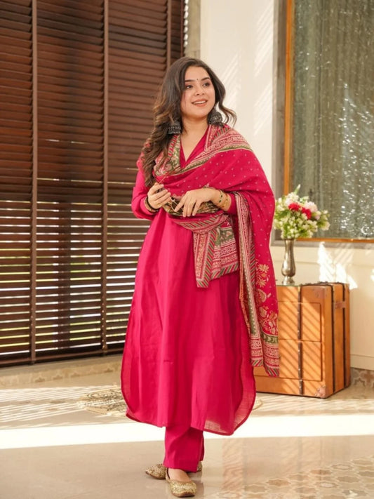 Latest South Cotton Kurti Set with Dupatta Ready to Wear 3 Piece Party Wear Kurta Set for Women New Collection at Manufacturer Rate