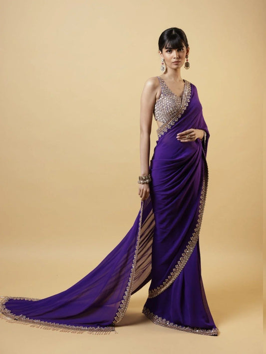 Presenting Heavy Faux Georgette Saree With Sequence Work