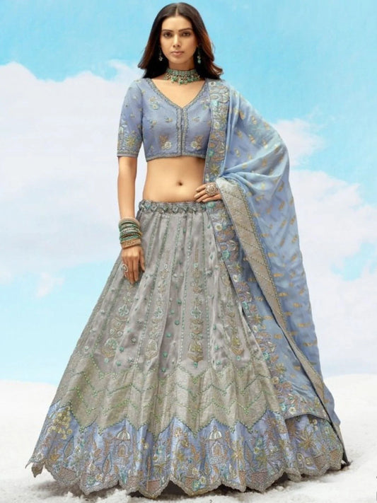 Stone Grey Silk Wedding Designer Long Lehenga Choli Festive Wear 2025 Collection from Manufacturer