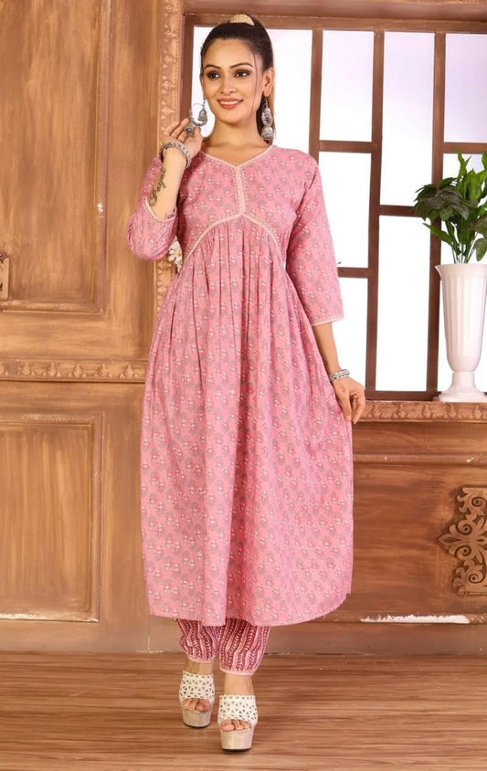 Alia Cut Neck With 3/4 Quarter Sleeve Kurti With Bottom