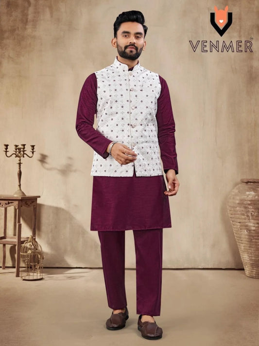 Elegant Malai Satin Silk Kurta Pajama with Embroidered Koti Bulk Orders Available for Resellers