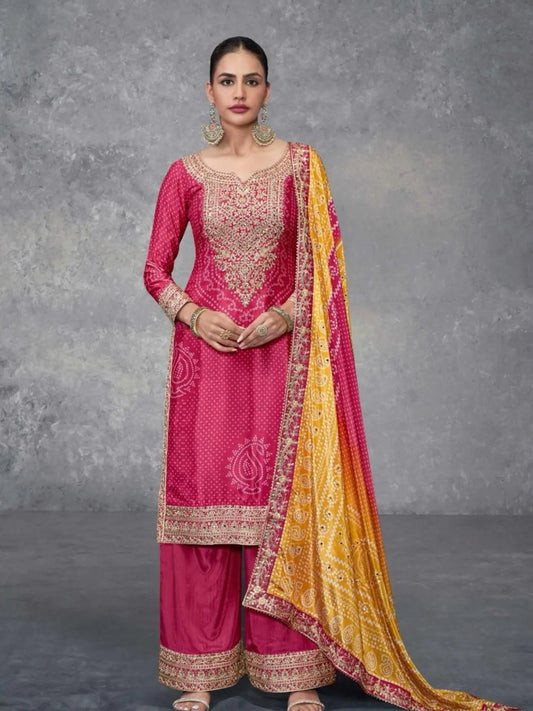 Premium Chinon Digital Print Suit with Mirror Embellishments Free Size ReadyMade at Manufacturer Direct