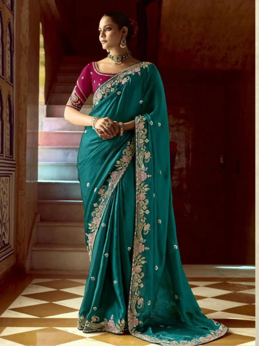 Designer Crush Silk Saree with Embellished Contrast Blouse Piece Festive Special Collection