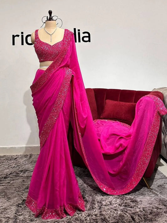 Party Wear Tibby Silk Silk Saree With Sequence Work