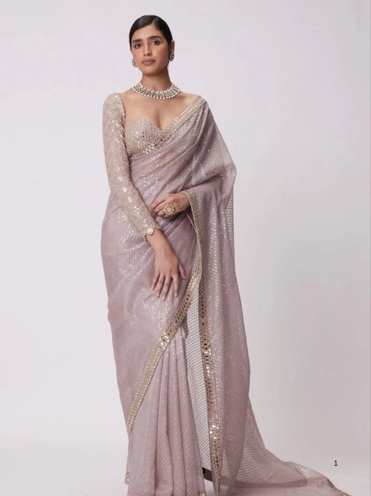Exclusive Faux Georgette Mirror Work Saree for Weddings Parties
