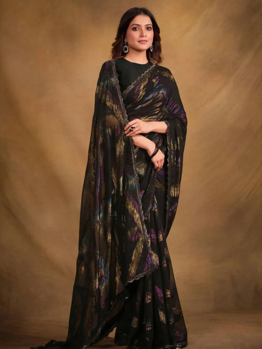 Jacquard Zari Print With Hand Work Designer Wedding Saree Available At Royal Export