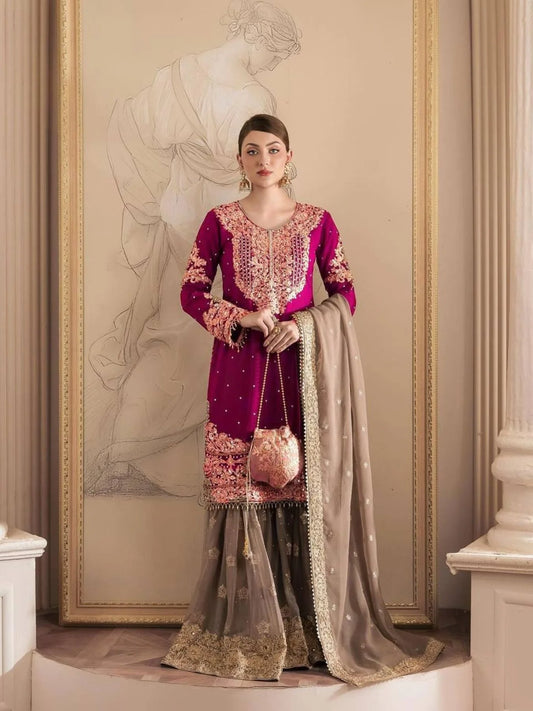 Beautiful Designer faux Georgette Sequence Pink Sharara set with Dupatta