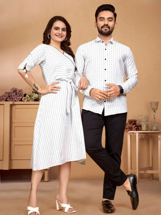 New Launch White Color Pure Cotton Pattern Weaving Couple Combo Collection