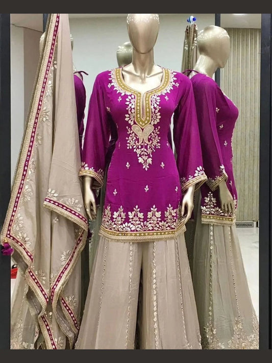 2025 Wholesale Premium Mustard Georgette Sharara Suit Fully Stitched Heavy Embroidery Ready to Wear Designer Collection at Affordable Prices