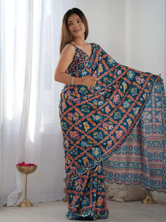 Two Tone Chinon Saree with Mirror Work Embellishments New Arrival Export Quality at Wholesale Price