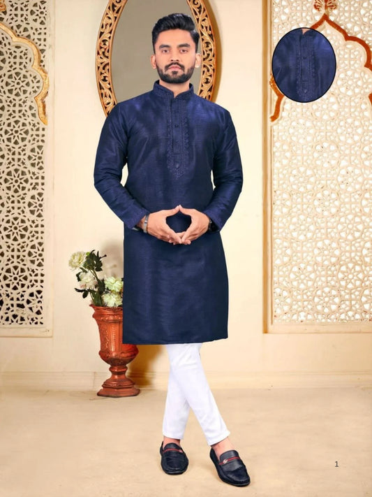 Remarkable Men's Traditional Pure Malbari Cotton Kurta with Embroidery Neck Patter