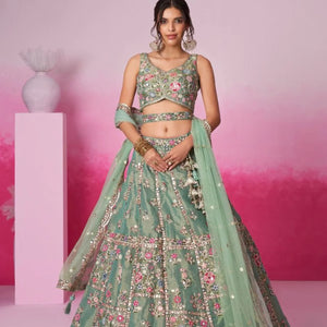 Sea Green Wedding Lehenga Designer Embroidery Dupatta Set Surat Manufacturing for Reseller