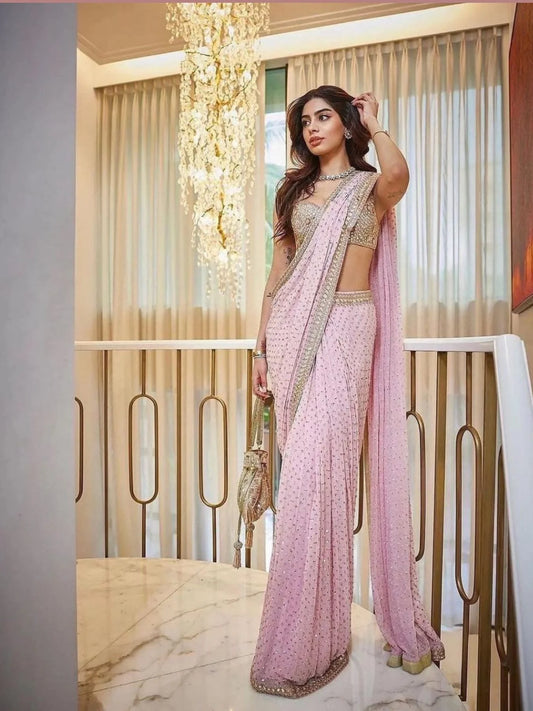 Baby Pink Mirror Sequin Embroidered Saree