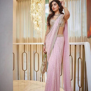 Baby Pink Mirror Sequin Embroidered Saree