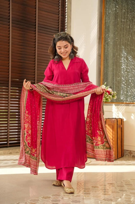 Latest South Cotton Kurti Set with Dupatta Ready to Wear 3 Piece Party Wear Kurta Set for Women New Collection at Manufacturer Rate