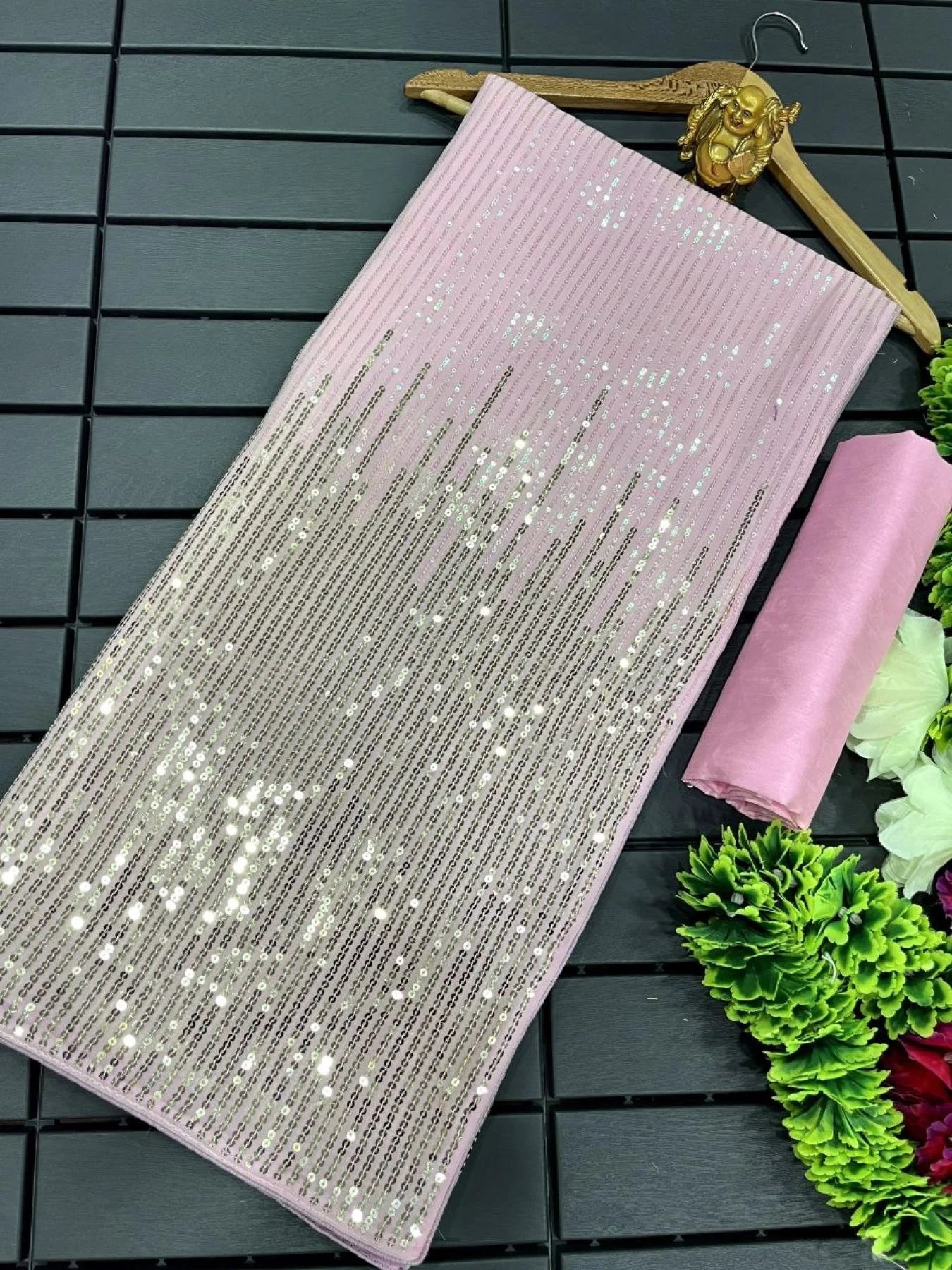 New Bollywood BlockBuster Sequins Design Embroidery Work Saree