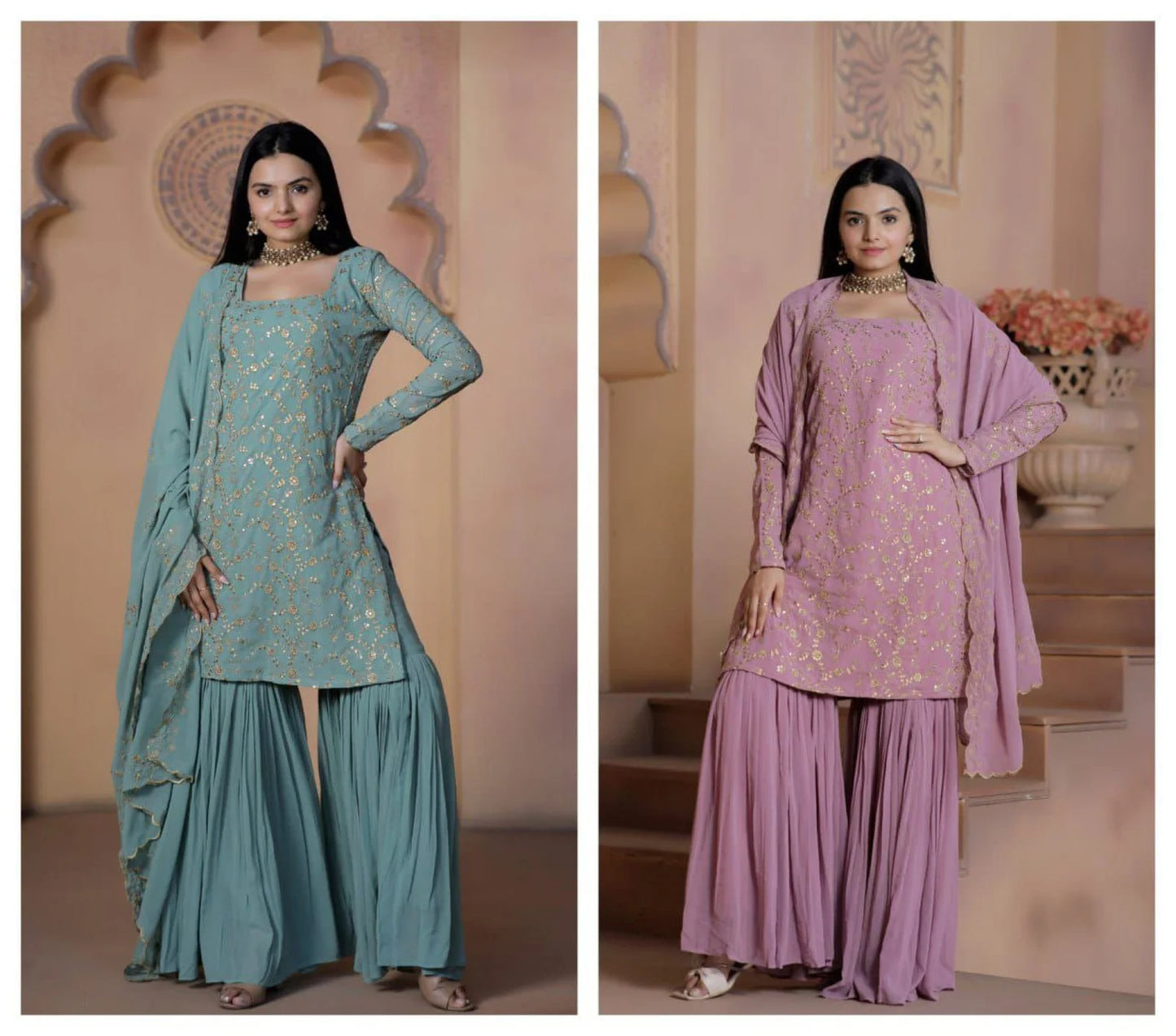 Designer Faux Georgette Embroidery Work Sharara Suits