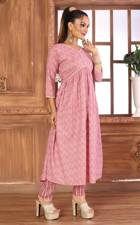 Alia Cut Neck With 3/4 Quarter Sleeve Kurti With Bottom