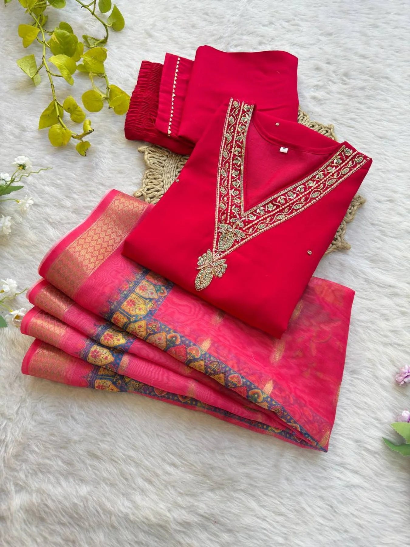 Ready-to-Wear Roman Silk Kurti Set with Zari Dupatta & Matching Pant 3PC Ethnic Womens Wear for Online Shopping