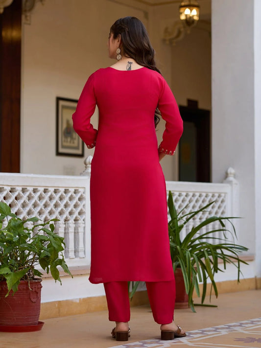 Bead Work Viscose Chanderi Kurti Suit Set with Printed Organza Dupatta Ready to Wear 3 Piece Set at Manufacturer Rate