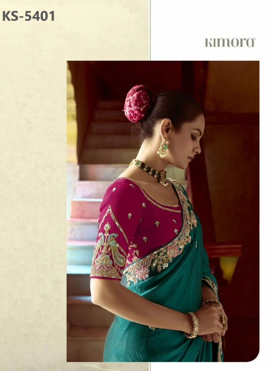 Designer Crush Silk Saree with Embellished Contrast Blouse Piece Festive Special Collection