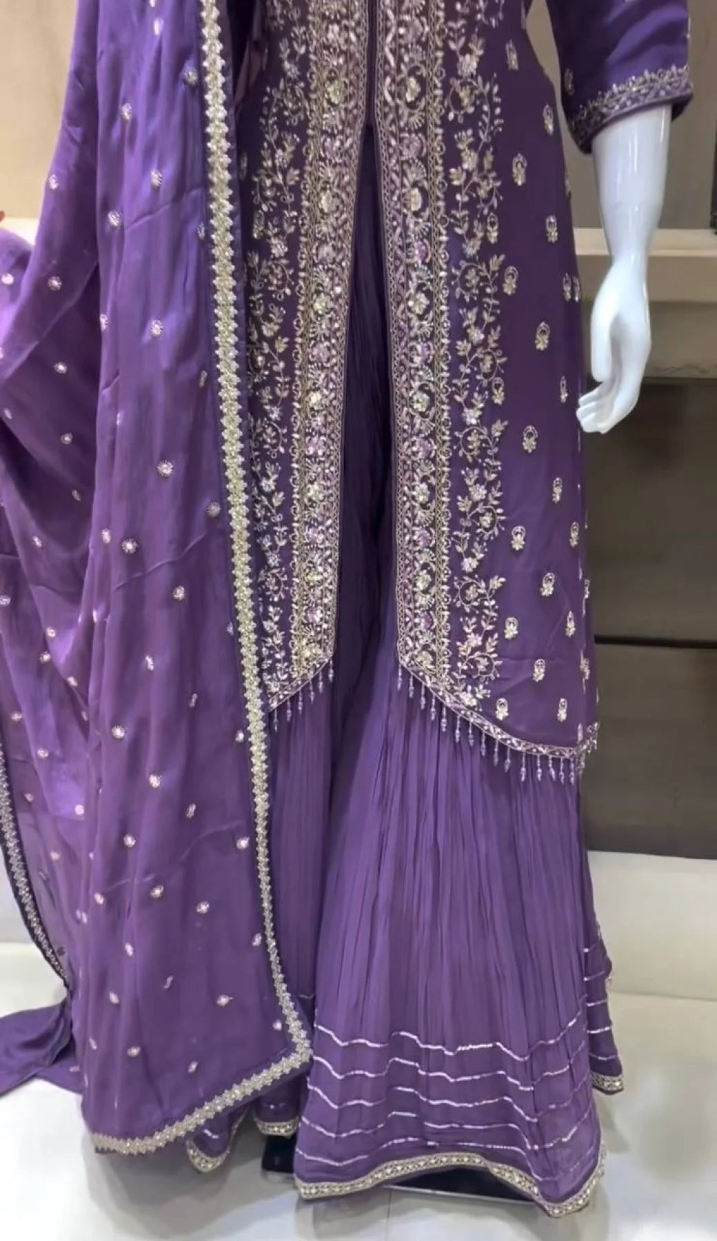Launching New Designer Party Wear Look Pur Heavy pur chinon Silk Top Sharara Plazzo Dupatta Set