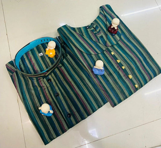 Celebrate love and tradition with our elegant couple combo - Linen Cotton Kurta & Kurti Set