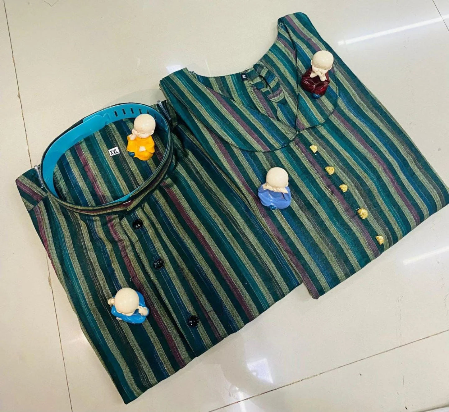 Celebrate love and tradition with our elegant couple combo - Linen Cotton Kurta & Kurti Set