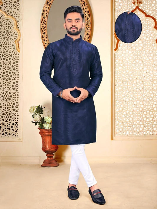Remarkable Men's Traditional Pure Malbari Cotton Kurta with Embroidery Neck Patter