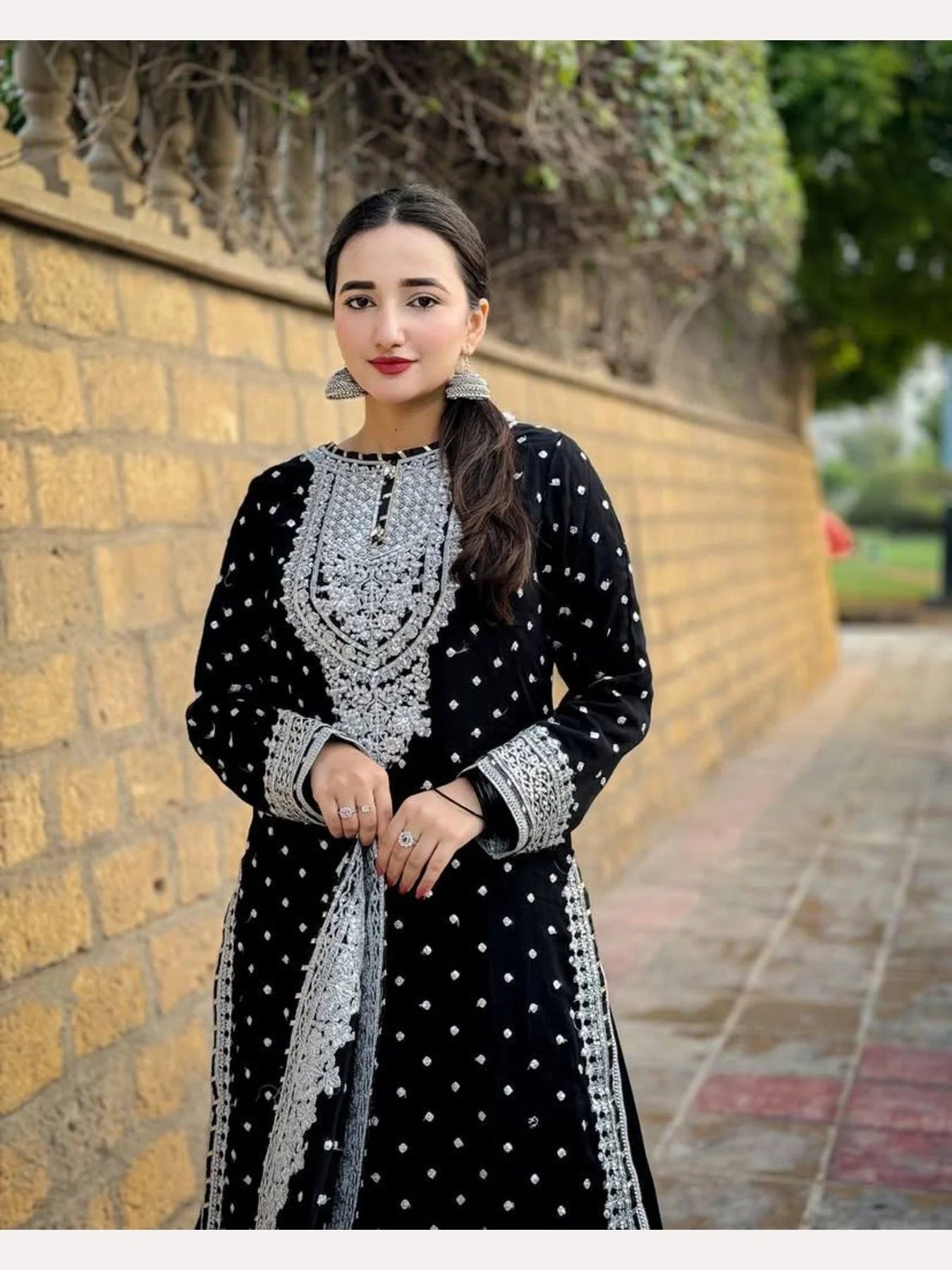 Women Black Designer Foux Georgette Embroidery and Sequence work Sharara set