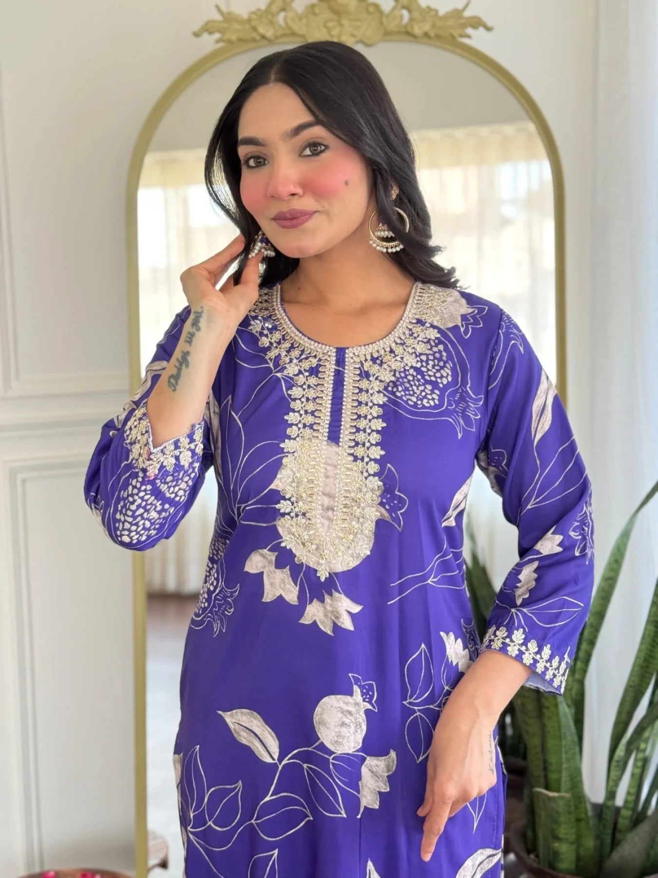 Elegant Daily Wear Embroidered Kurta Set French Crepe Fabric Surat Exporter & Dealer Collection