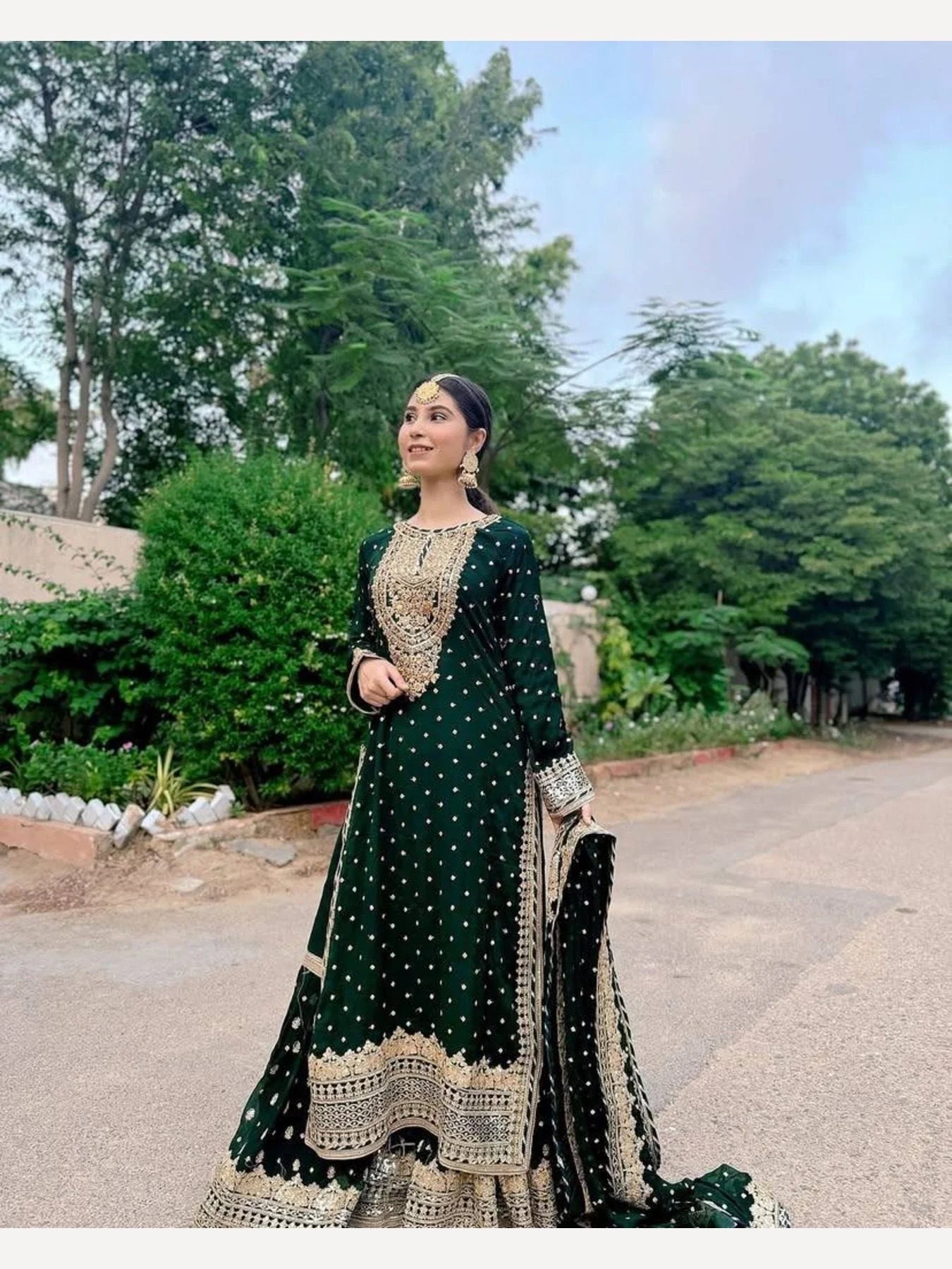 Women Green Designer Foux Georgette Embroidery and Sequence work Sharara set