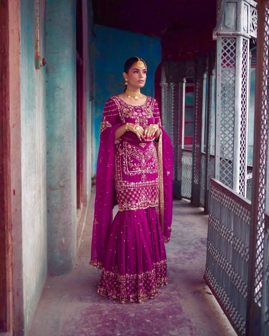 Exclusive Party Wear Readymade 3 Piece Set Pure Chinon Silk Kurti with Embroidery Sequin Work Heavy Set