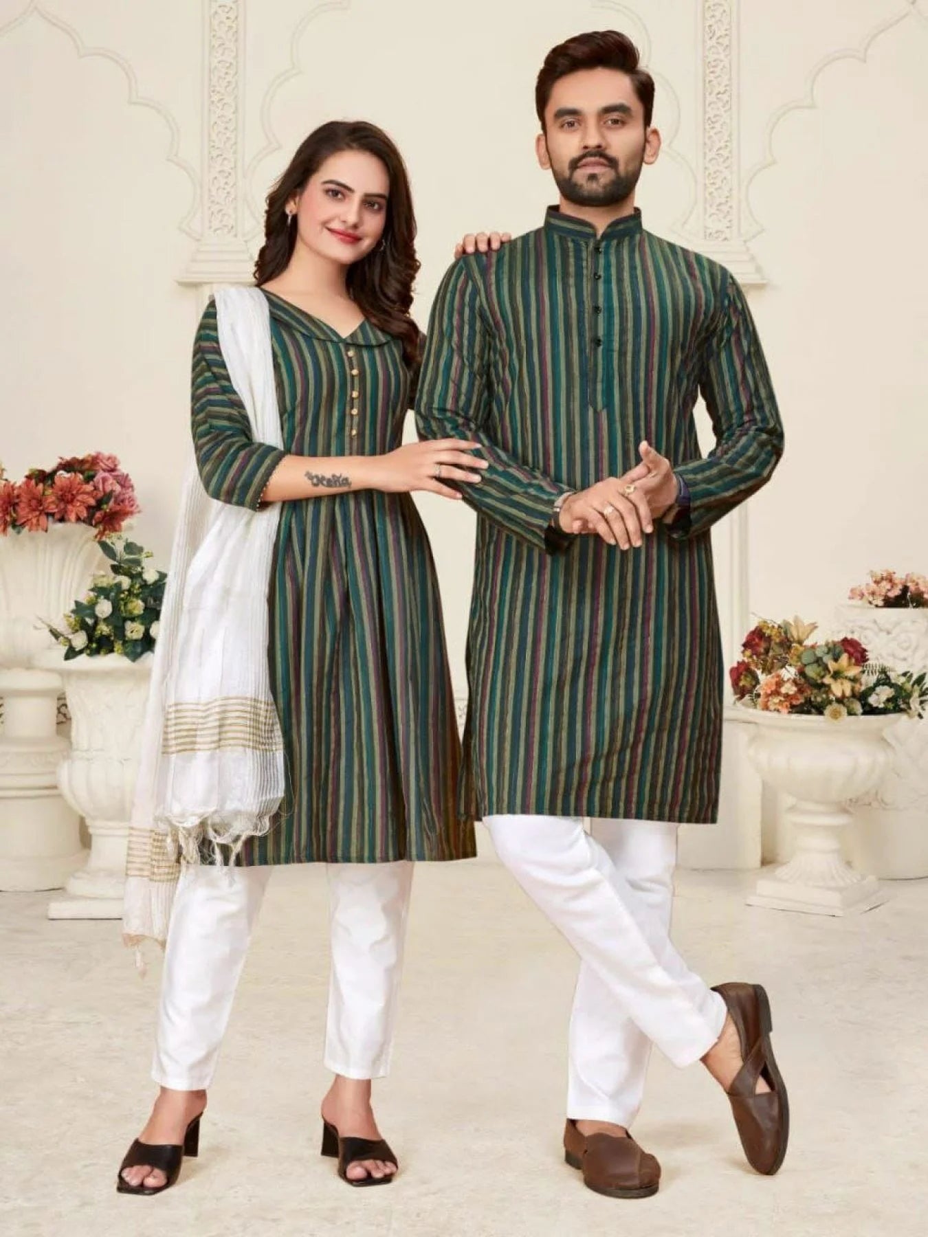Celebrate love and tradition with our elegant couple combo - Linen Cotton Kurta & Kurti Set