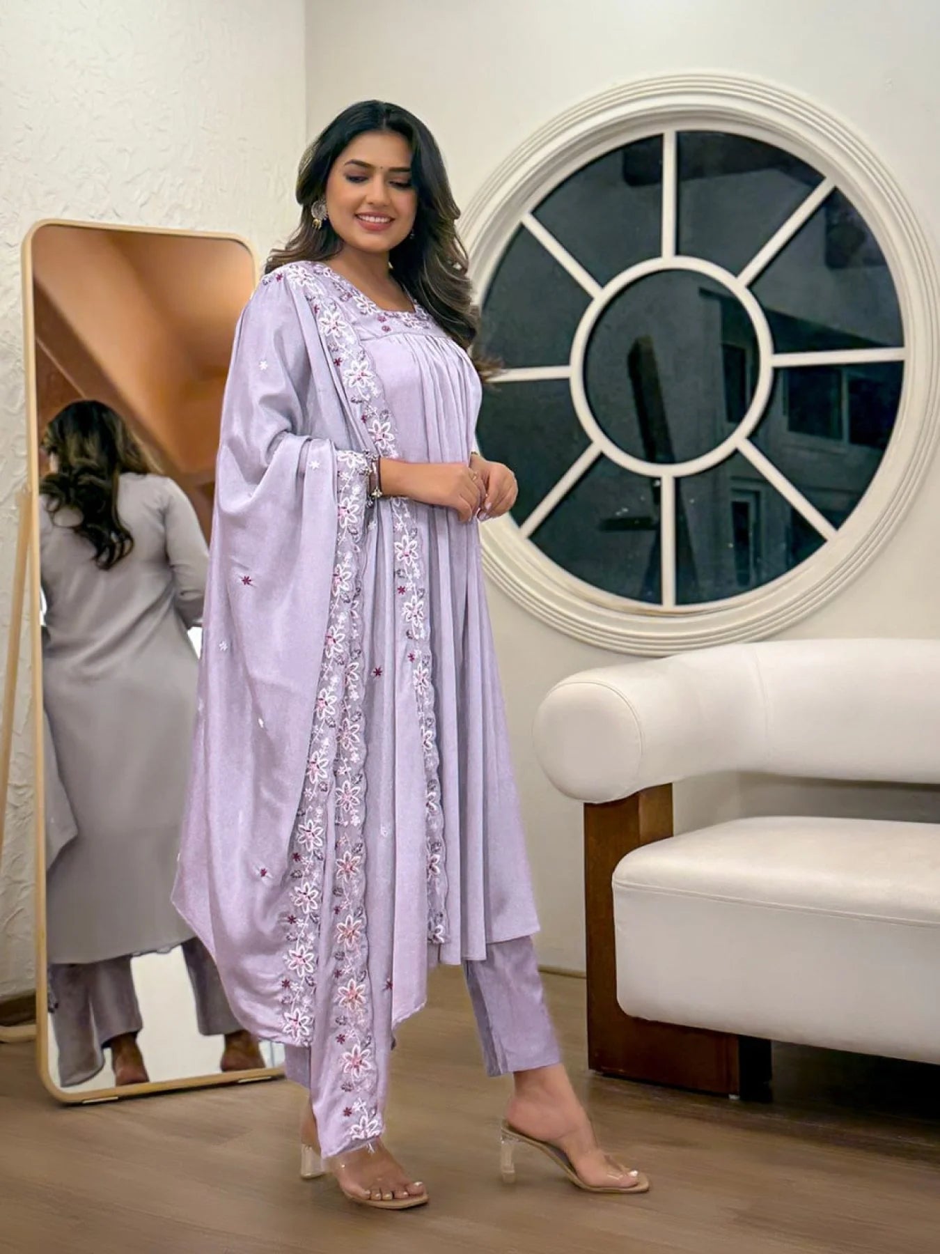 Designer Chinon Embroidery Top with Plain Rayon Bottom Dupatta Set Stylish 3 Piece Suit Set for Resellers