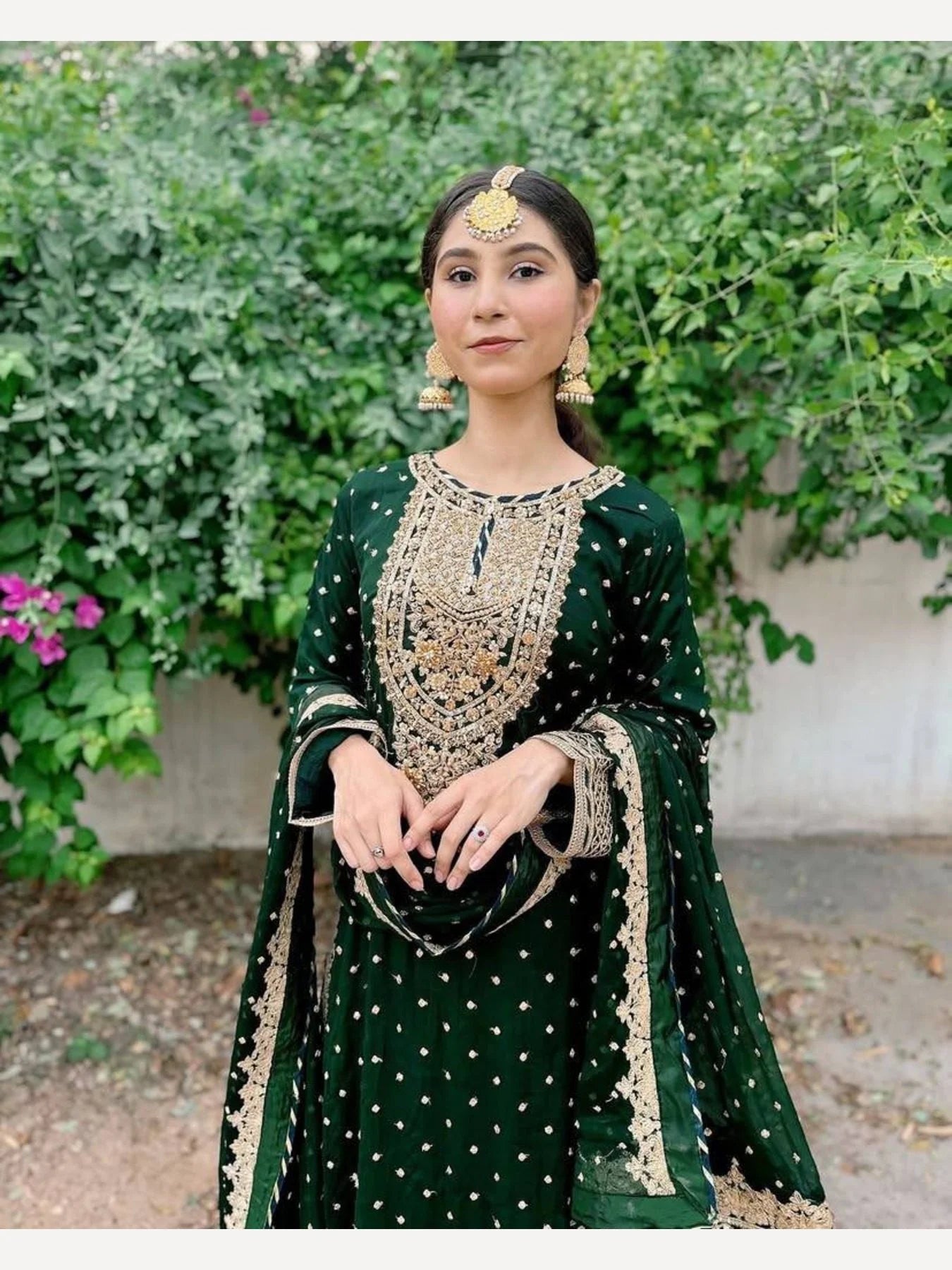 Women Green Designer Foux Georgette Embroidery and Sequence work Sharara set