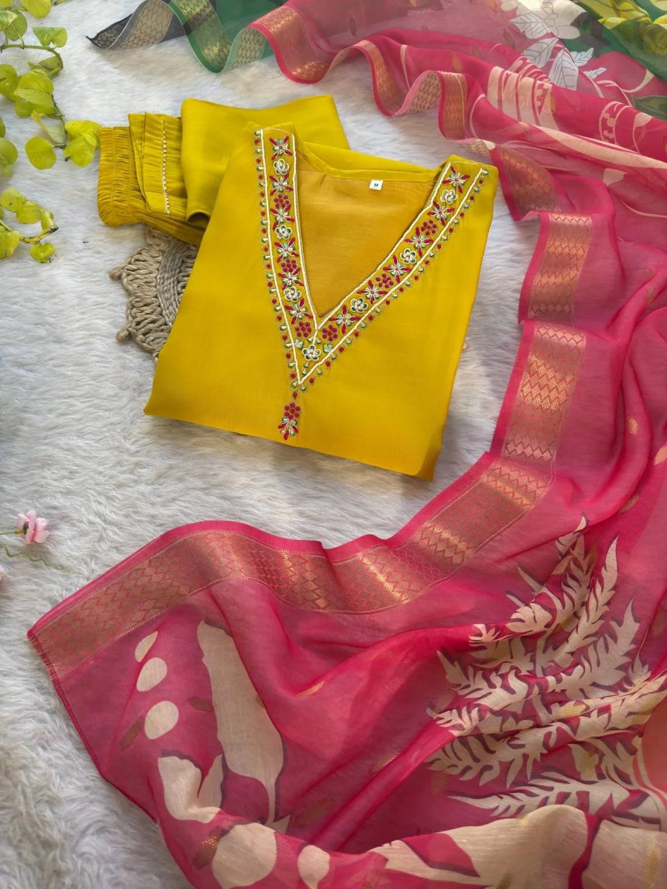 Premium Roman Silk Kurti Set with Hand Embroidery & Jacquard Dupatta 3PC Festive Wear at Wholesale Price