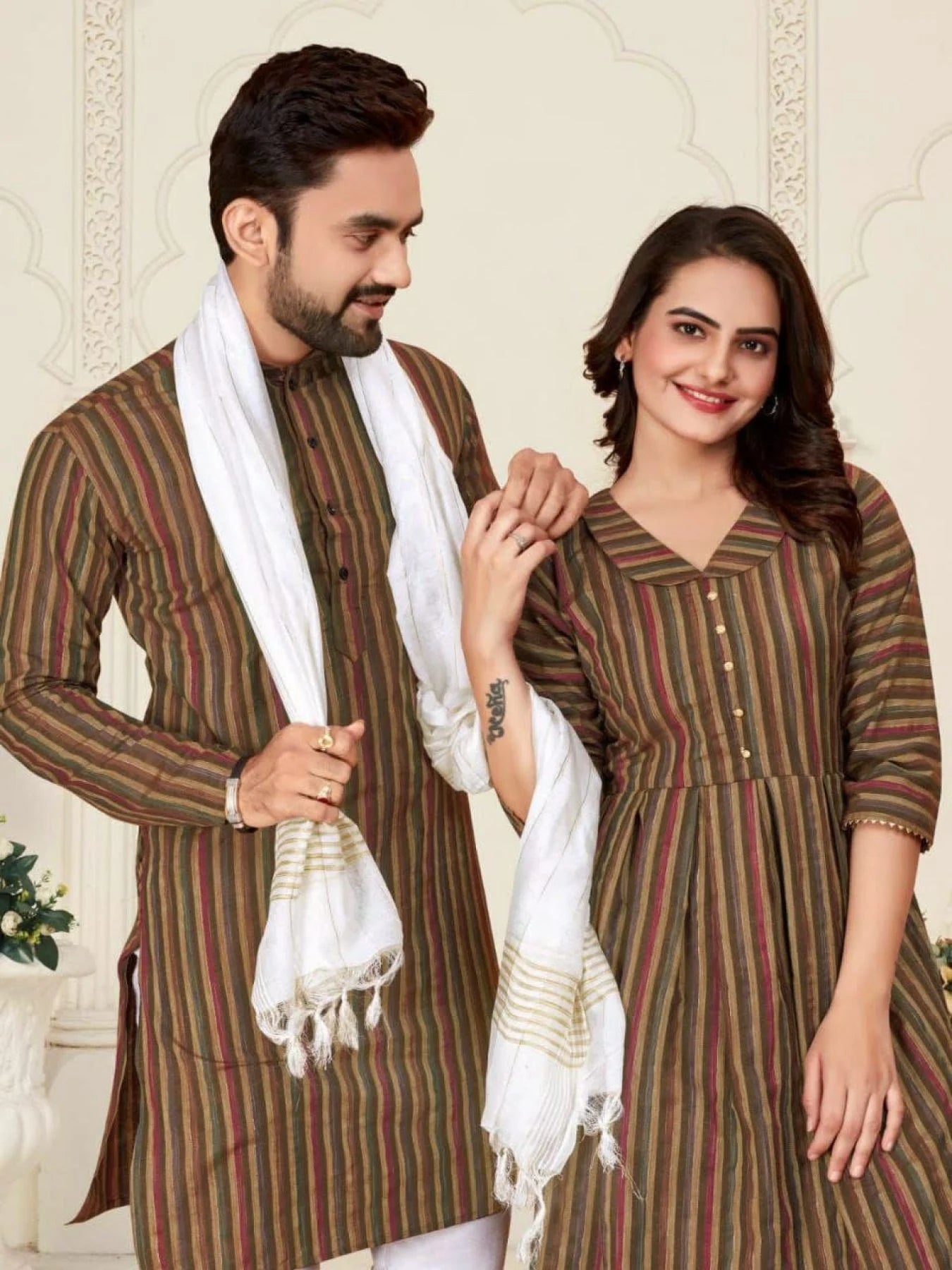 Celebrate love and tradition with our elegant couple combo - Linen Cotton Kurta & Kurti Set
