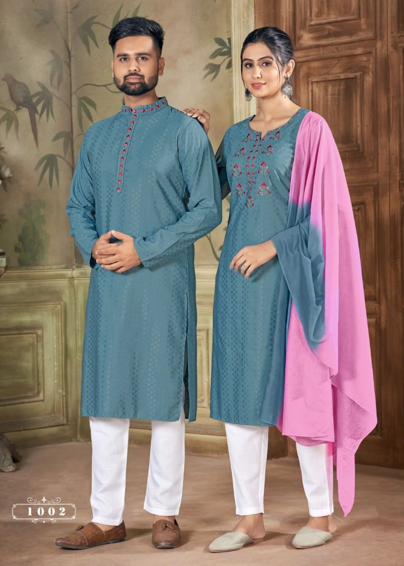 Pure viscose weaving Butti with Handwork and Embroidery Couple collection