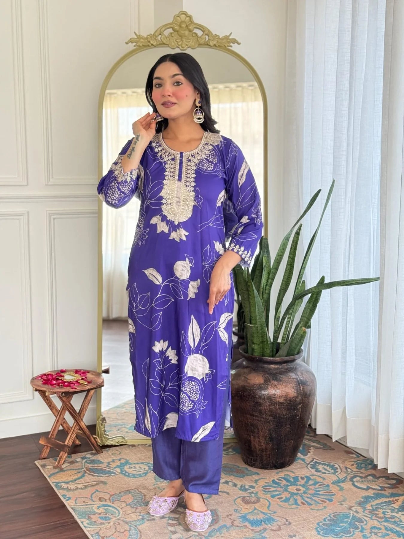 Elegant Daily Wear Embroidered Kurta Set French Crepe Fabric Surat Exporter & Dealer Collection