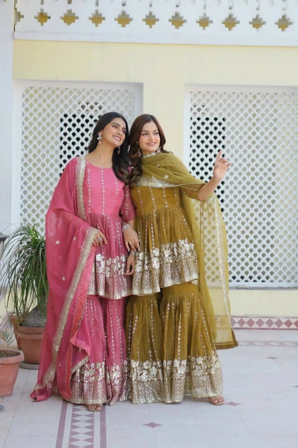 Premium Pure Shimmer Fabric Top Sharara Suit with Dupatta At Wholesale Price