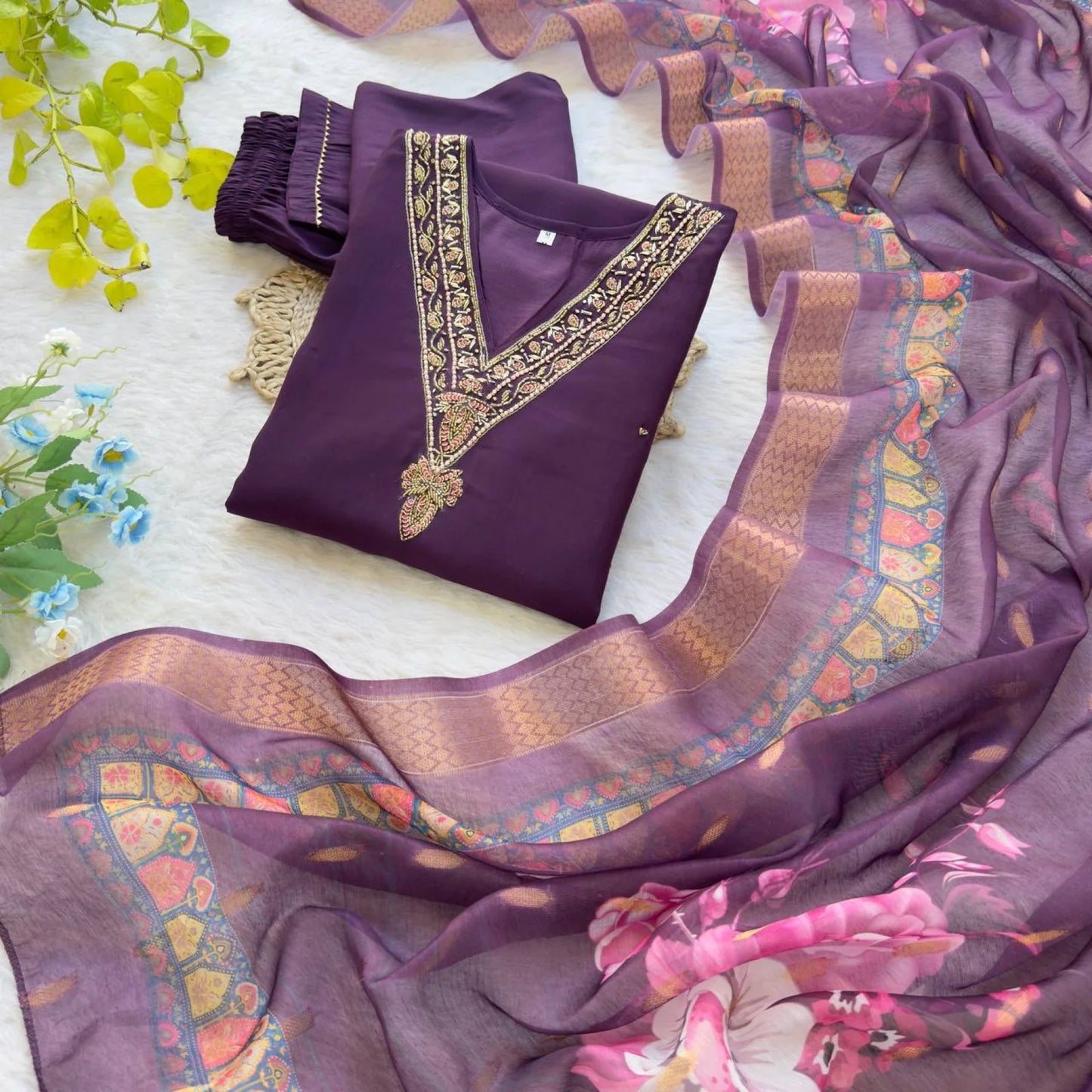 Festive Wear Roman Silk Kurti Set with Miyani Pant Digital Chanderi Dupatta Elegant 3PC Outfit Supplier Collection for Clothing Wholesalers
