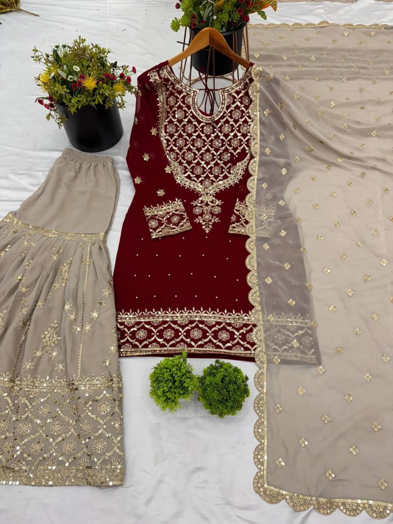 Exclusive Ready to Wear Embroidered Georgette Salwar Suit with Heavy Sharara Best Wholesale Deal on Stitched Ladies Suit