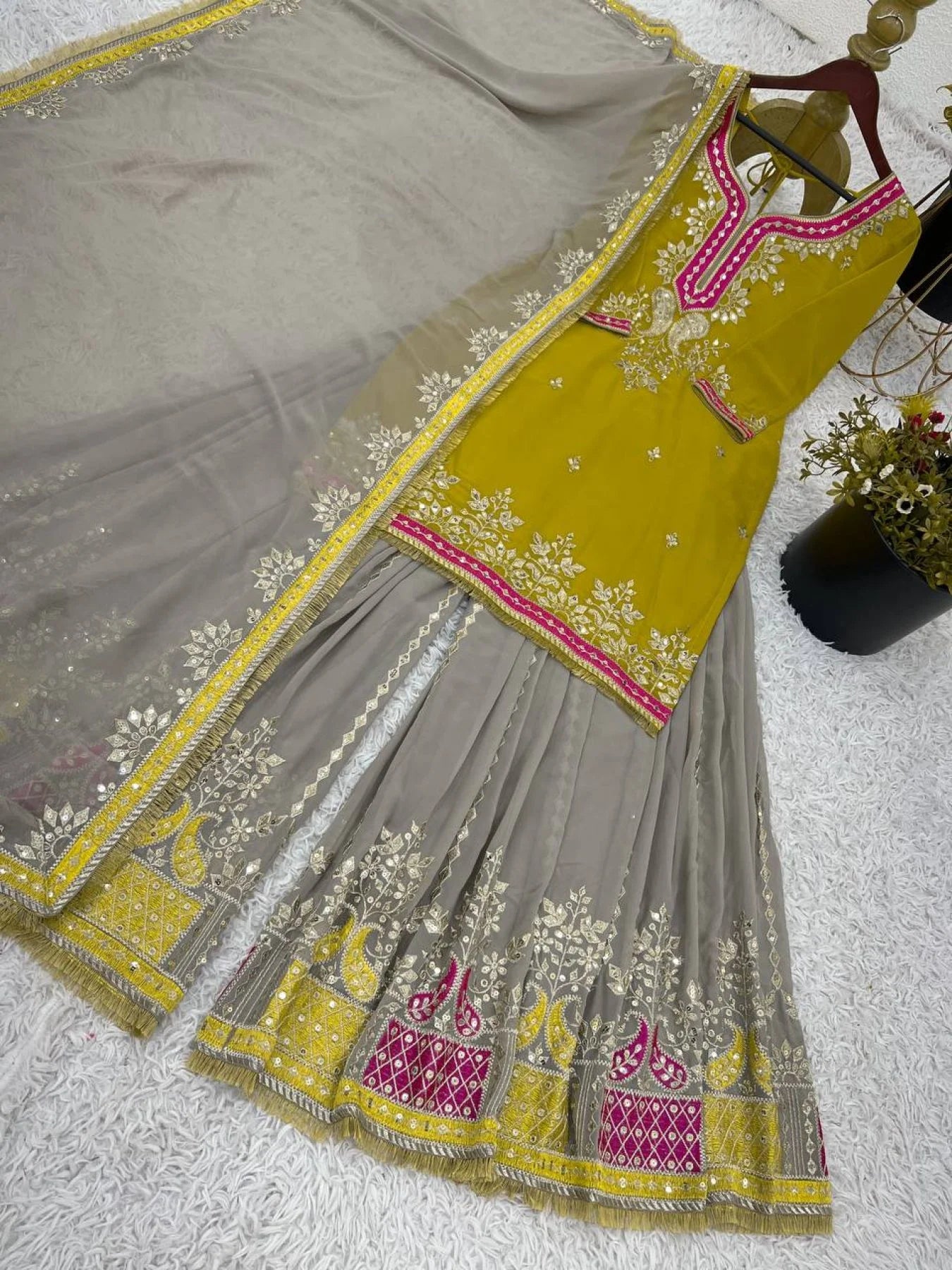 Latest Sharara Suit 2025 by Surat Designers Fully Stitched Georgette Suit with Intricate Sequin & Embroidery Work for Wedding