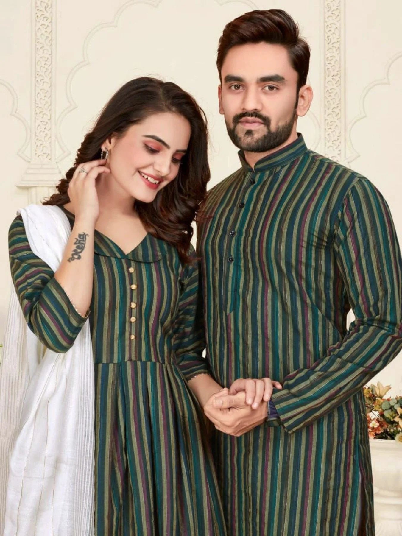 Celebrate love and tradition with our elegant couple combo - Linen Cotton Kurta & Kurti Set