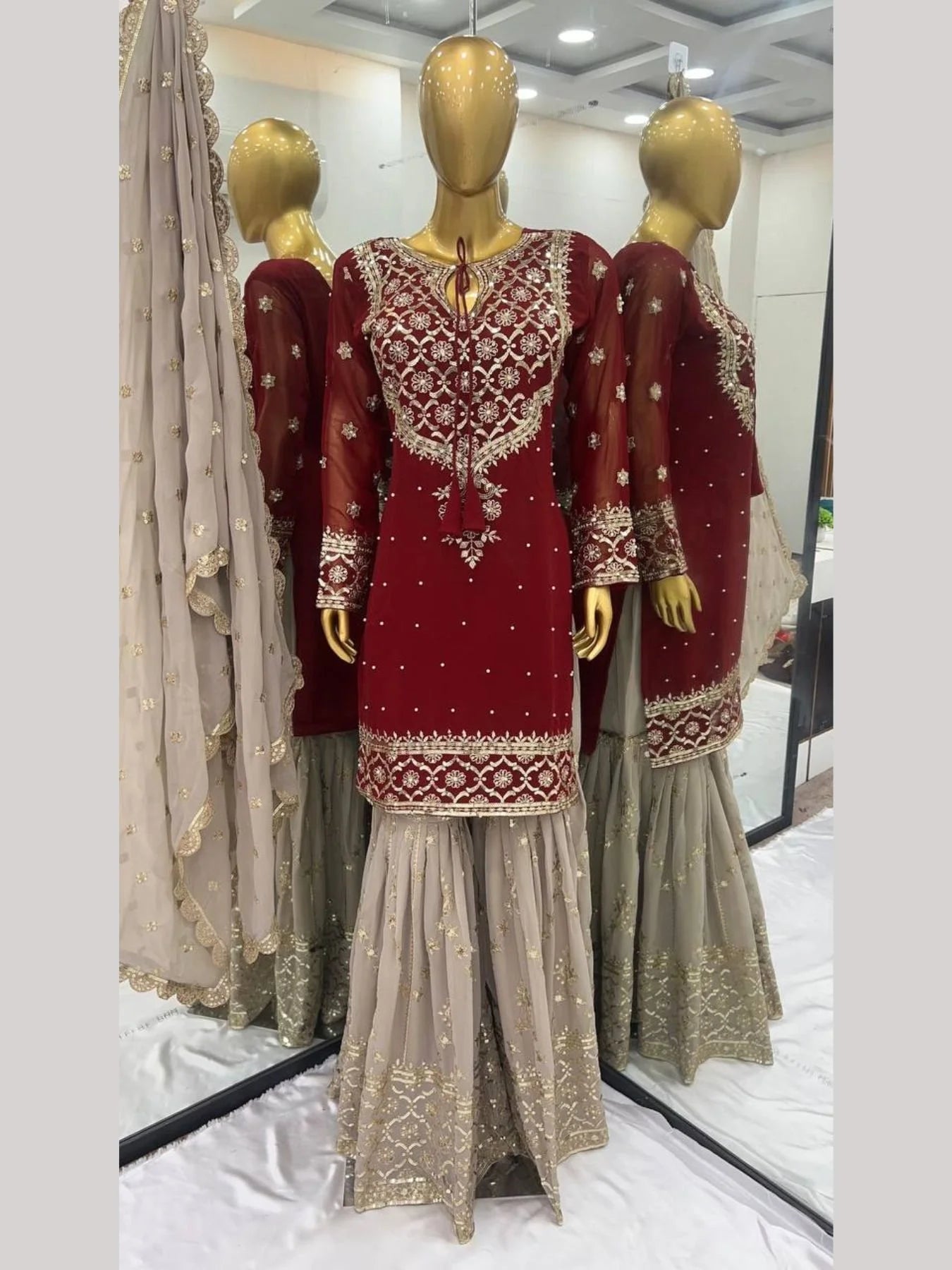 Exclusive Ready to Wear Embroidered Georgette Salwar Suit with Heavy Sharara Best Wholesale Deal on Stitched Ladies Suit
